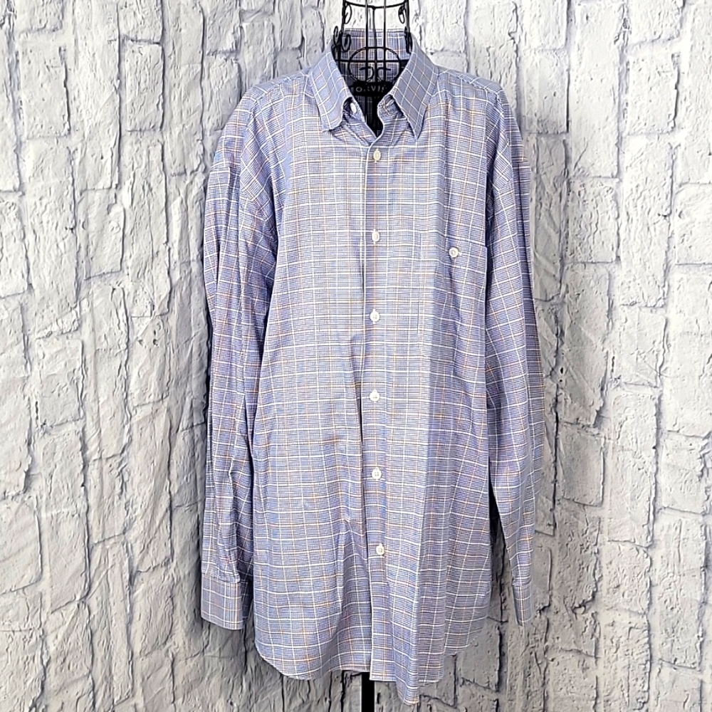 ORVIS Blue, Yellow, Orange Plaid Button Down Men's Shirt XL